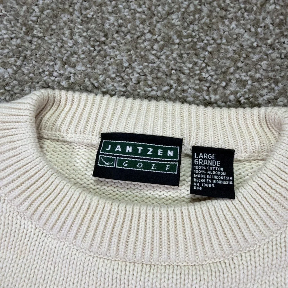 Vintage Cream Jantzen Golf Pullover Sweater Large 90s Classic Embroidered